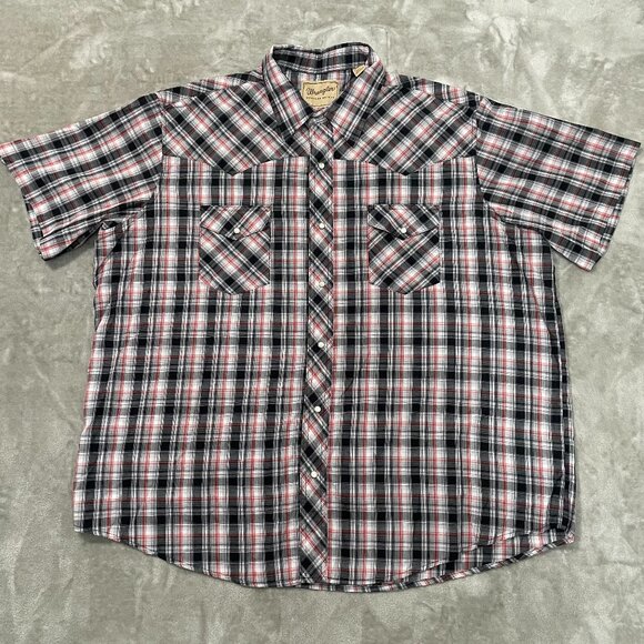 Wrangler Other - Wrangler Men's Pearl Snap Plaid Short Sleeve Western Shirt Size 2XL Black Red